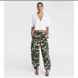 NEW KBB Kahlana Barfield Brown Target Camo Cargo Pants Green Medium